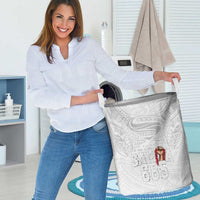 Super Samoa-Six Eight Five to The World Laundry Basket Traditional Samoan Tattoo All White LT03 - Polynesian Pride