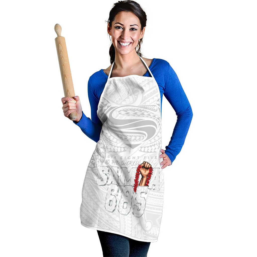 Super Samoa-Six Eight Five to The World Apron Traditional Samoan Tattoo All White LT03 - Polynesian Pride