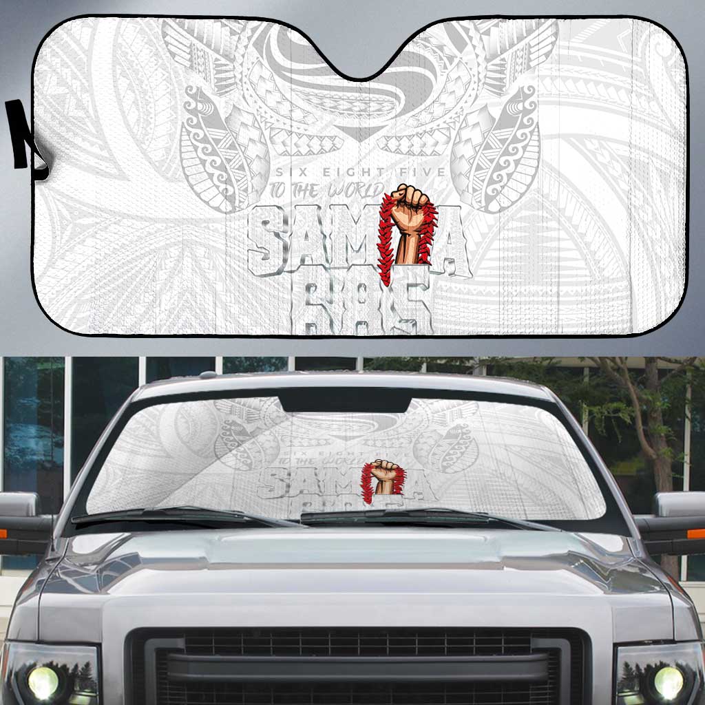 Super Samoa-Six Eight Five to The World Auto Sun Shade Traditional Samoan Tattoo All White LT03 White - Polynesian Pride