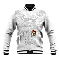 Super Samoa-Six Eight Five to The World Baseball Jacket Traditional Samoan Tattoo All White