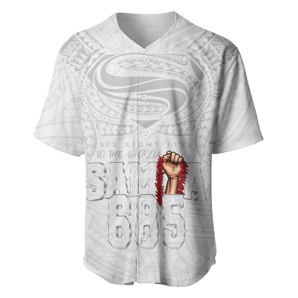 Super Samoa-Six Eight Five to The World Baseball Jersey Traditional Samoan Tattoo All White LT03 White - Polynesian Pride