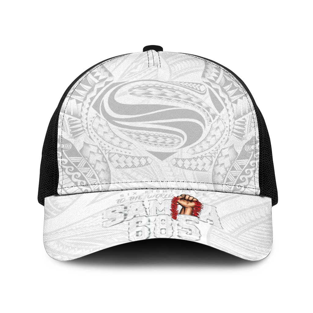 Super Samoa-Six Eight Five to The World Baseball Net Cap Traditional Samoan Tattoo All White