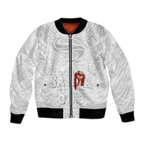 Super Samoa-Six Eight Five to The World Bomber Jacket Traditional Samoan Tattoo All White
