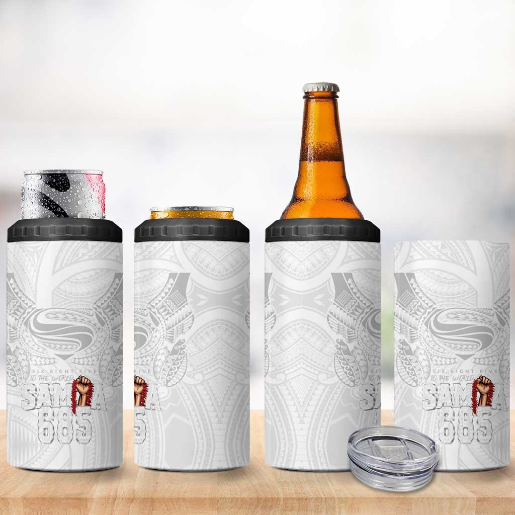Super Samoa-Six Eight Five to The World 4 in 1 Can Cooler Tumbler Traditional Samoan Tattoo All White