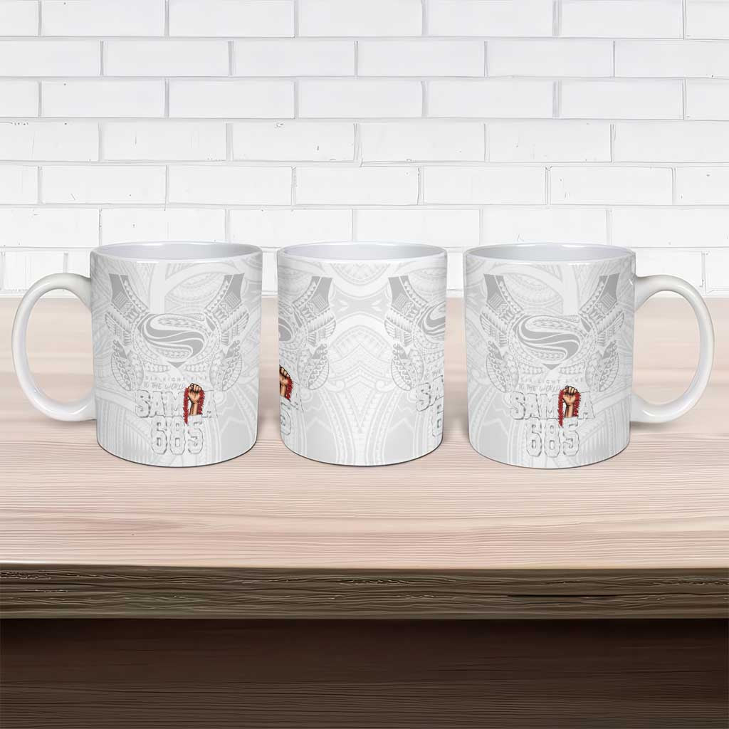 Super Samoa-Six Eight Five to The World Ceramic Mug Traditional Samoan Tattoo All White