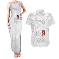 Super Samoa-Six Eight Five to The World Couples Matching Tank Maxi Dress and Hawaiian Shirt Traditional Samoan Tattoo All White
