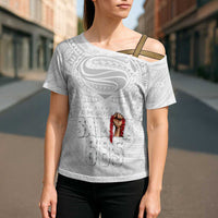 Super Samoa-Six Eight Five to The World Cross Shoulder Shirt Traditional Samoan Tattoo All White