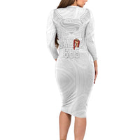 Super Samoa-Six Eight Five to The World Family Matching Long Sleeve Bodycon Dress and Hawaiian Shirt Traditional Samoan Tattoo All White