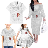 Super Samoa-Six Eight Five to The World Family Matching Off The Shoulder Long Sleeve Dress and Hawaiian Shirt Traditional Samoan Tattoo All White LT03 - Polynesian Pride