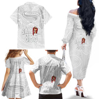 Super Samoa-Six Eight Five to The World Family Matching Off The Shoulder Long Sleeve Dress and Hawaiian Shirt Traditional Samoan Tattoo All White LT03 - Polynesian Pride