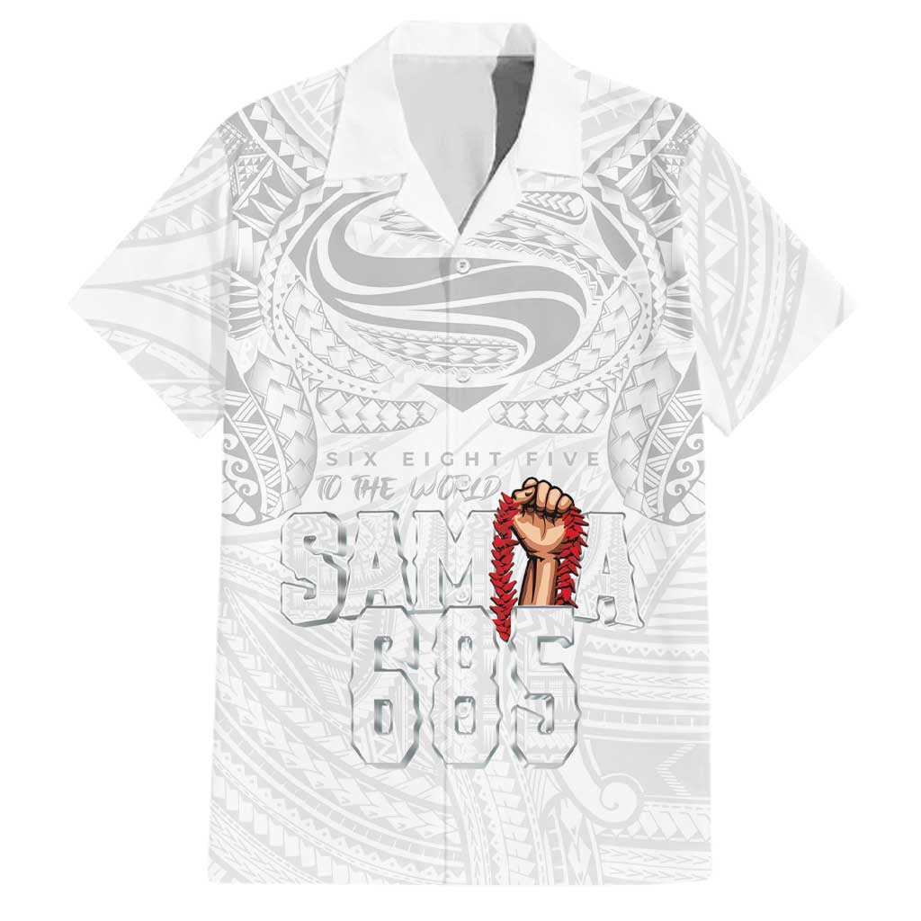 Super Samoa-Six Eight Five to The World Family Matching Off The Shoulder Long Sleeve Dress and Hawaiian Shirt Traditional Samoan Tattoo All White LT03 Dad's Shirt - Short Sleeve White - Polynesian Pride