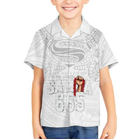 Super Samoa-Six Eight Five to The World Family Matching Off The Shoulder Long Sleeve Dress and Hawaiian Shirt Traditional Samoan Tattoo All White LT03 Son's Shirt White - Polynesian Pride