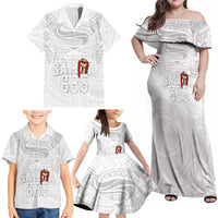 Super Samoa-Six Eight Five to The World Family Matching Off Shoulder Maxi Dress and Hawaiian Shirt Traditional Samoan Tattoo All White