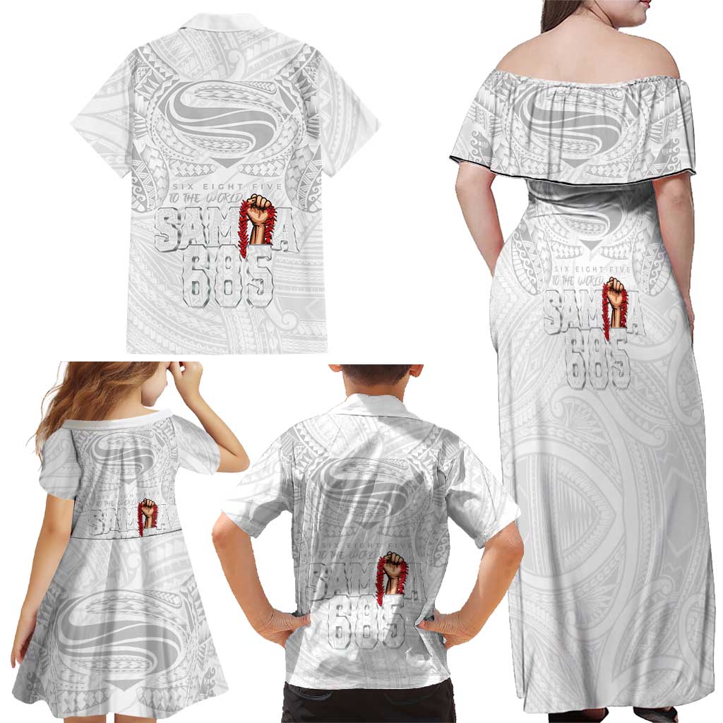Super Samoa-Six Eight Five to The World Family Matching Off Shoulder Maxi Dress and Hawaiian Shirt Traditional Samoan Tattoo All White