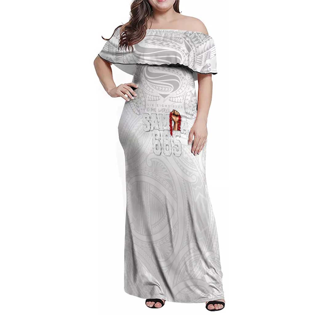 Super Samoa-Six Eight Five to The World Family Matching Off Shoulder Maxi Dress and Hawaiian Shirt Traditional Samoan Tattoo All White