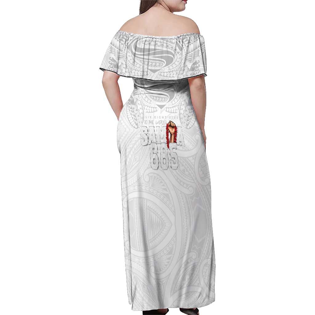 Super Samoa-Six Eight Five to The World Family Matching Off Shoulder Maxi Dress and Hawaiian Shirt Traditional Samoan Tattoo All White
