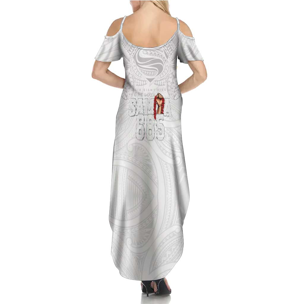 Super Samoa-Six Eight Five to The World Family Matching Summer Maxi Dress and Hawaiian Shirt Traditional Samoan Tattoo All White