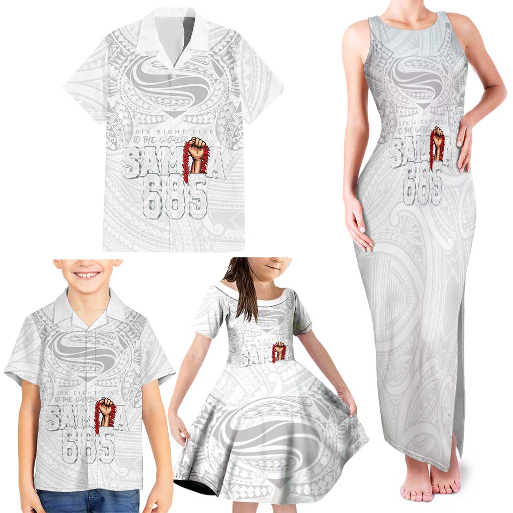 Super Samoa-Six Eight Five to The World Family Matching Tank Maxi Dress and Hawaiian Shirt Traditional Samoan Tattoo All White
