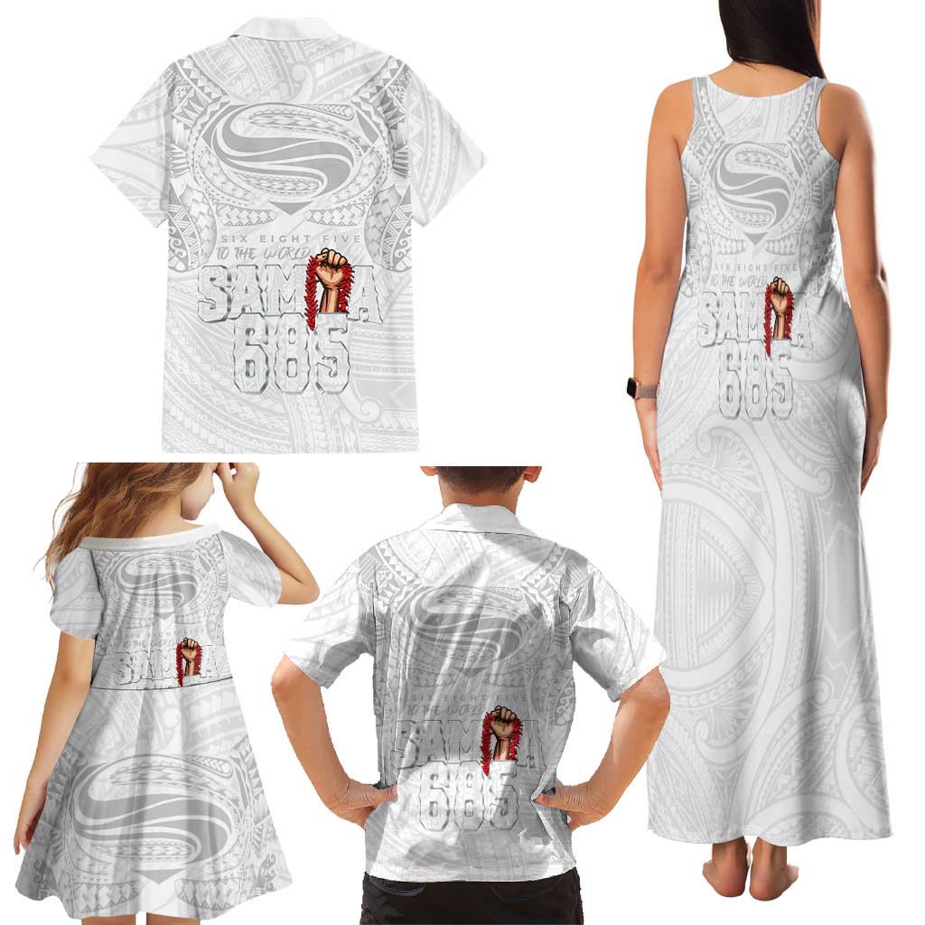 Super Samoa-Six Eight Five to The World Family Matching Tank Maxi Dress and Hawaiian Shirt Traditional Samoan Tattoo All White