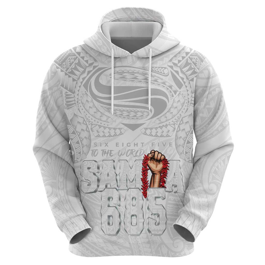 Super Samoa-Six Eight Five to The World Hoodie Traditional Samoan Tattoo All White