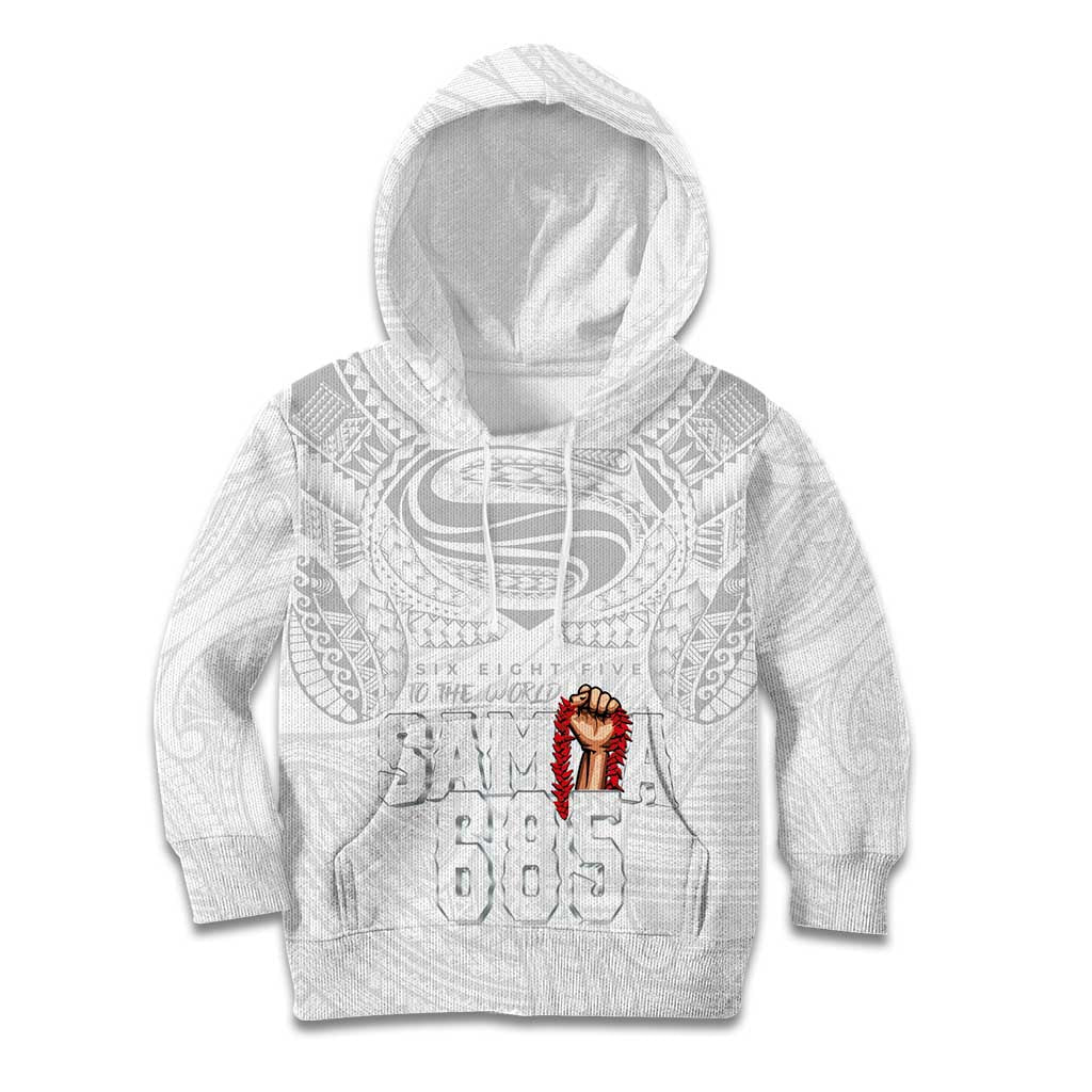 Super Samoa-Six Eight Five to The World Kid Hoodie Traditional Samoan Tattoo All White
