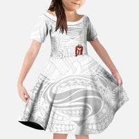 Super Samoa-Six Eight Five to The World Kid Short Sleeve Dress Traditional Samoan Tattoo All White LT03 KID White - Polynesian Pride