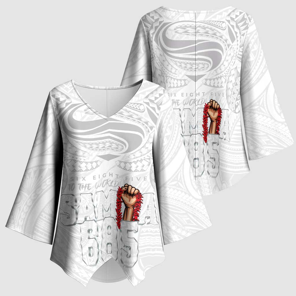 Super Samoa-Six Eight Five to The World Kimono Sleeve Blouse Traditional Samoan Tattoo All White