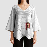 Super Samoa-Six Eight Five to The World Kimono Sleeve Blouse Traditional Samoan Tattoo All White