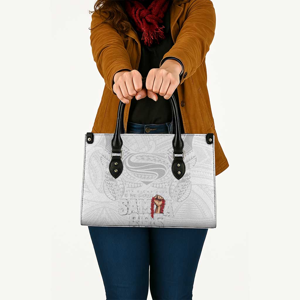 Super Samoa-Six Eight Five to The World Leather Bag Traditional Samoan Tattoo All White LT03 - Polynesian Pride