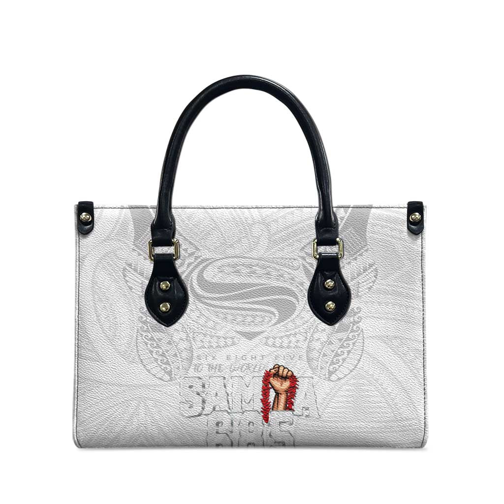 Super Samoa-Six Eight Five to The World Leather Bag Traditional Samoan Tattoo All White LT03 - Polynesian Pride