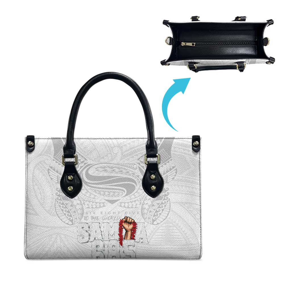 Super Samoa-Six Eight Five to The World Leather Bag Traditional Samoan Tattoo All White LT03 - Polynesian Pride