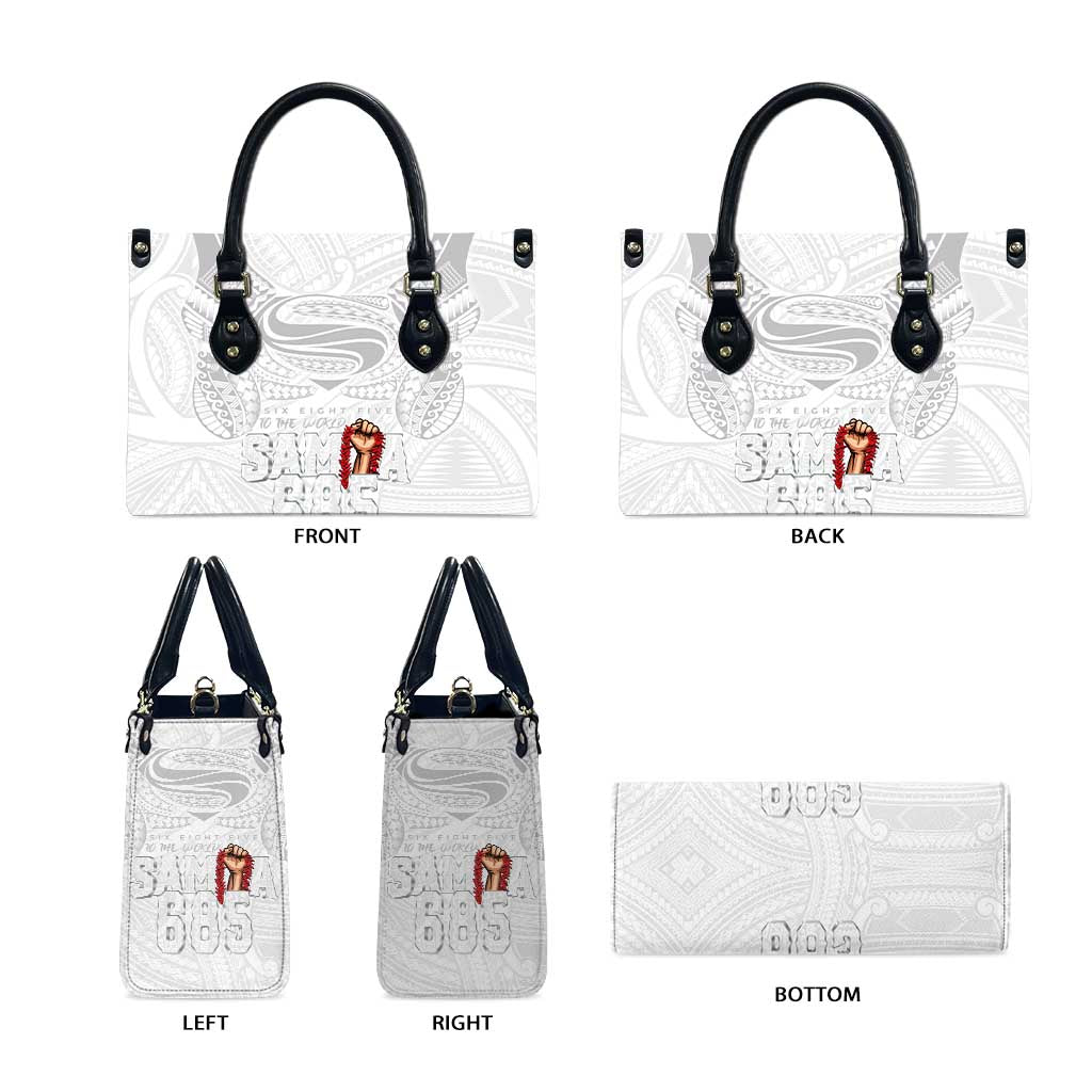 Super Samoa-Six Eight Five to The World Leather Bag Traditional Samoan Tattoo All White LT03 - Polynesian Pride