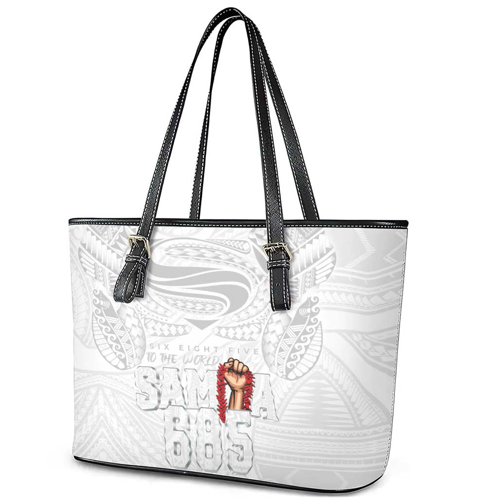 Super Samoa-Six Eight Five to The World Leather Tote Bag Traditional Samoan Tattoo All White