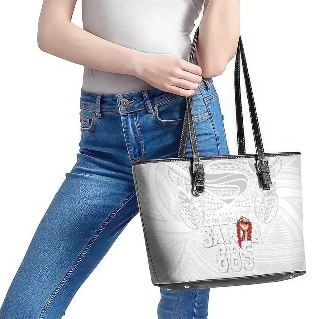 Super Samoa-Six Eight Five to The World Leather Tote Bag Traditional Samoan Tattoo All White