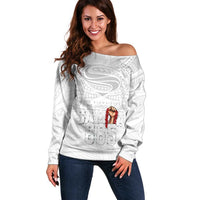 Super Samoa-Six Eight Five to The World Off Shoulder Sweater Traditional Samoan Tattoo All White