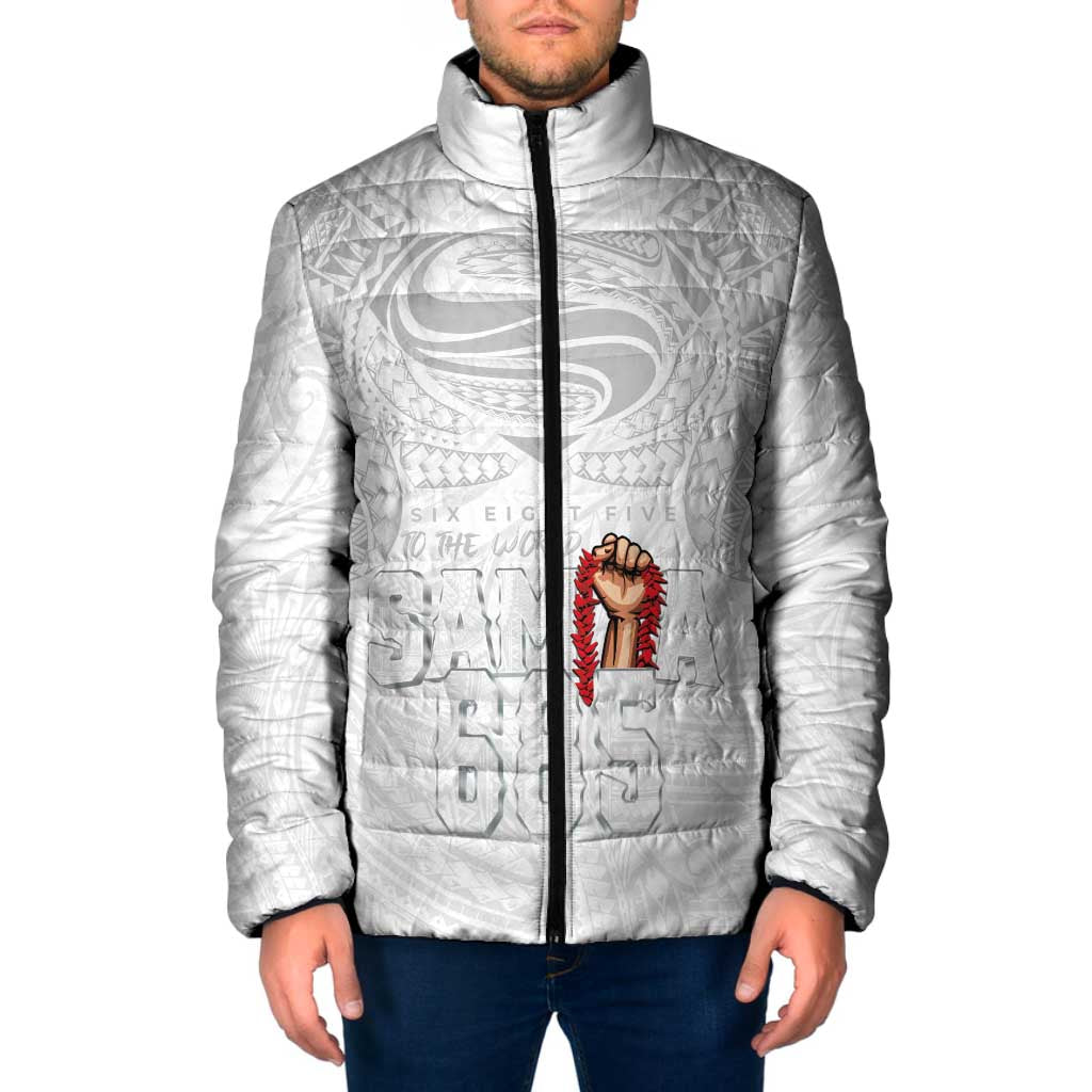 Super Samoa-Six Eight Five to The World Padded Jacket Traditional Samoan Tattoo All White