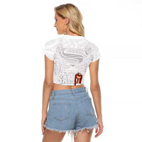 Super Samoa-Six Eight Five to The World Raglan Cropped T Shirt Traditional Samoan Tattoo All White