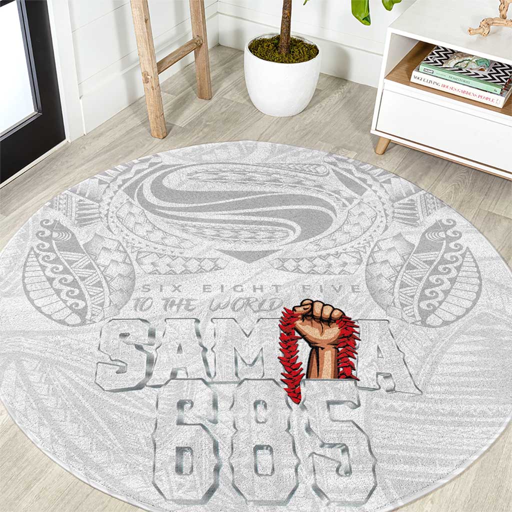 Super Samoa-Six Eight Five to The World Round Carpet Traditional Samoan Tattoo All White LT03 White - Polynesian Pride