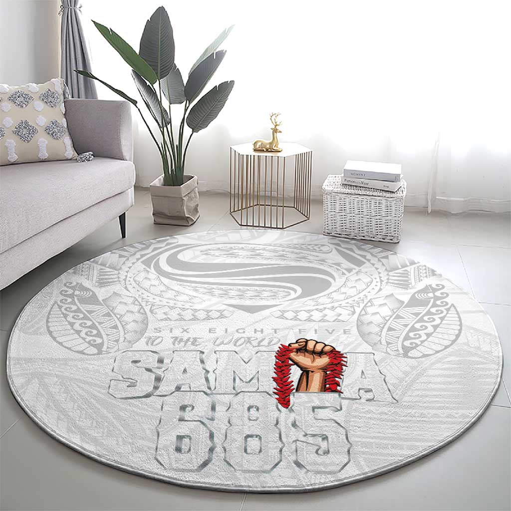 Super Samoa-Six Eight Five to The World Round Carpet Traditional Samoan Tattoo All White LT03 - Polynesian Pride