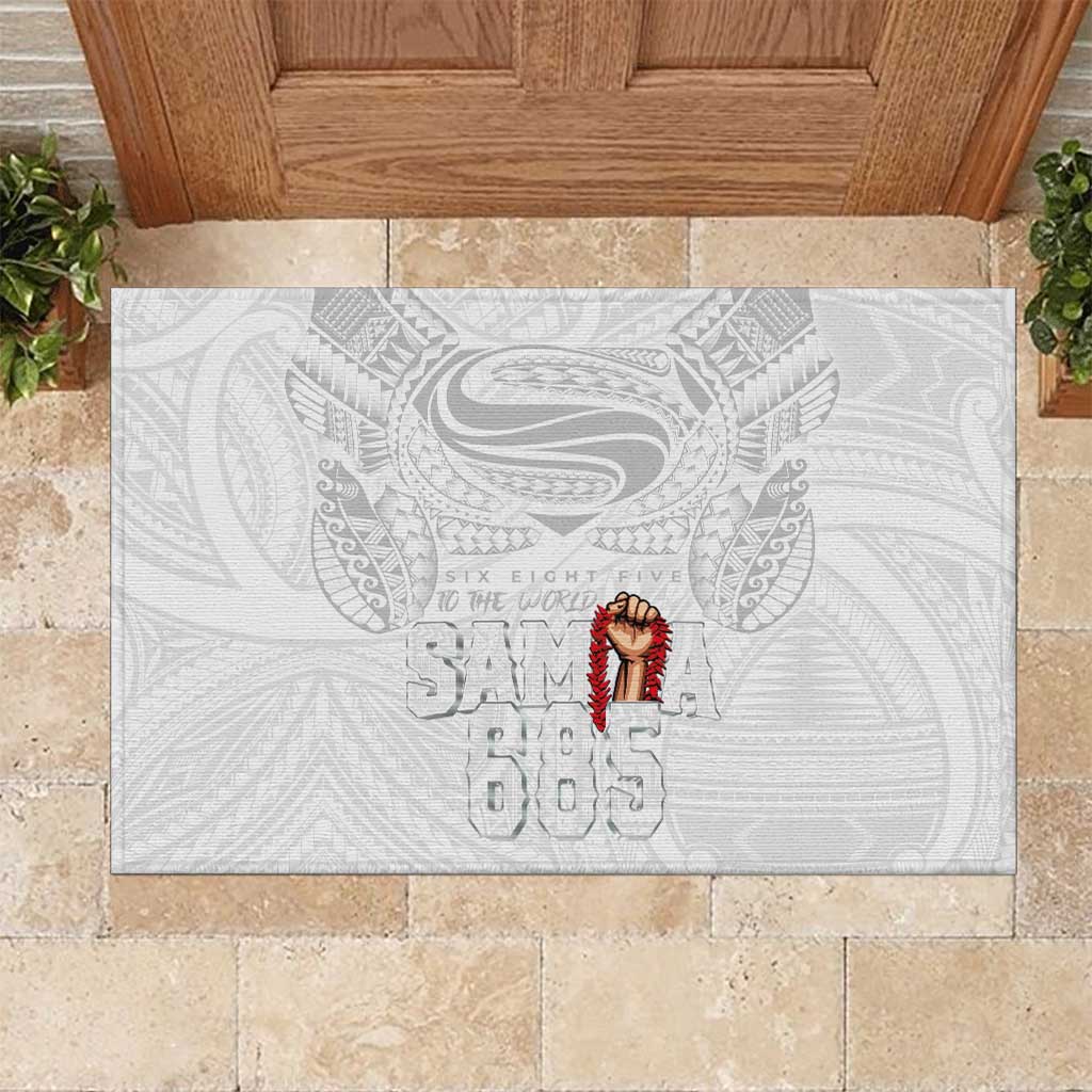 Super Samoa-Six Eight Five to The World Rubber Doormat Traditional Samoan Tattoo All White
