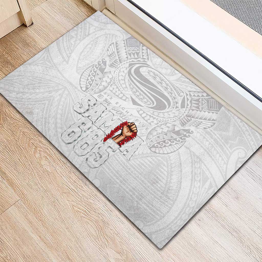 Super Samoa-Six Eight Five to The World Rubber Doormat Traditional Samoan Tattoo All White