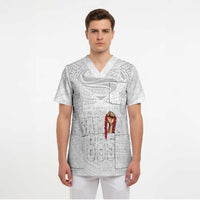 Super Samoa-Six Eight Five to The World Scrub Top Traditional Samoan Tattoo All White