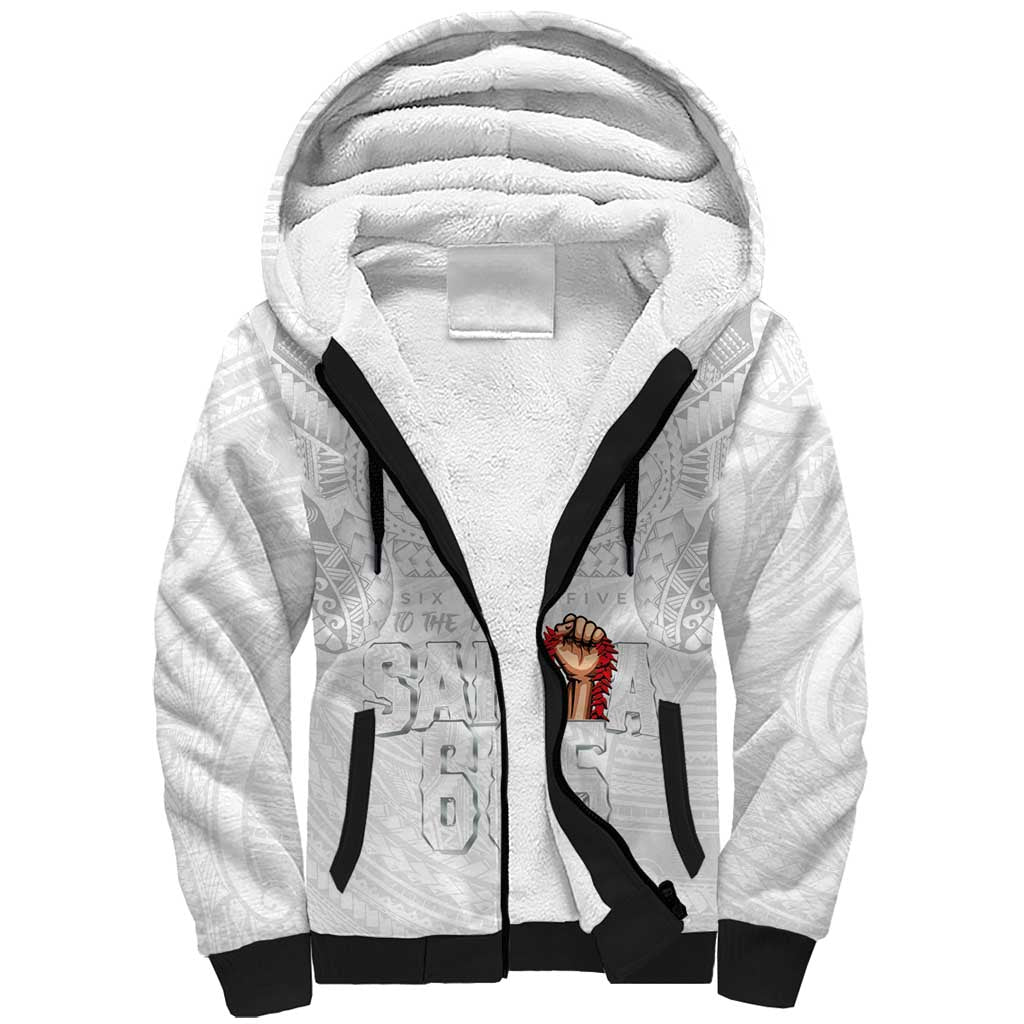 Super Samoa-Six Eight Five to The World Sherpa Hoodie Traditional Samoan Tattoo All White