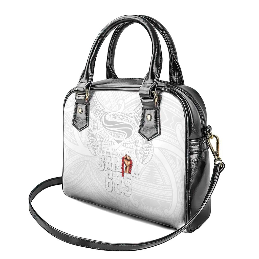 Super Samoa-Six Eight Five to The World Shoulder Handbag Traditional Samoan Tattoo All White
