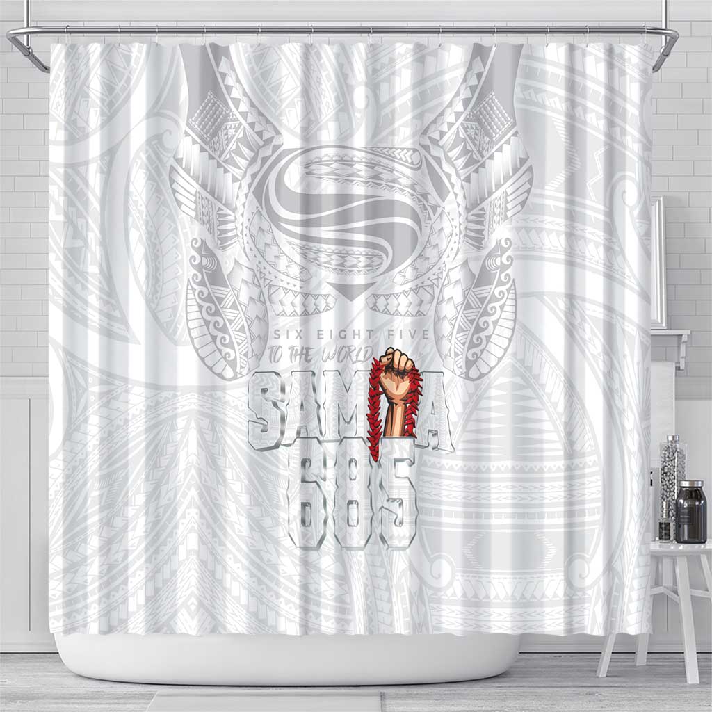 Super Samoa-Six Eight Five to The World Shower Curtain Traditional Samoan Tattoo All White