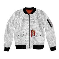 Super Samoa-Six Eight Five to The World Sleeve Zip Bomber Jacket Traditional Samoan Tattoo All White