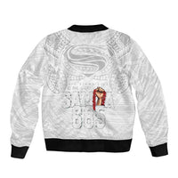 Super Samoa-Six Eight Five to The World Sleeve Zip Bomber Jacket Traditional Samoan Tattoo All White