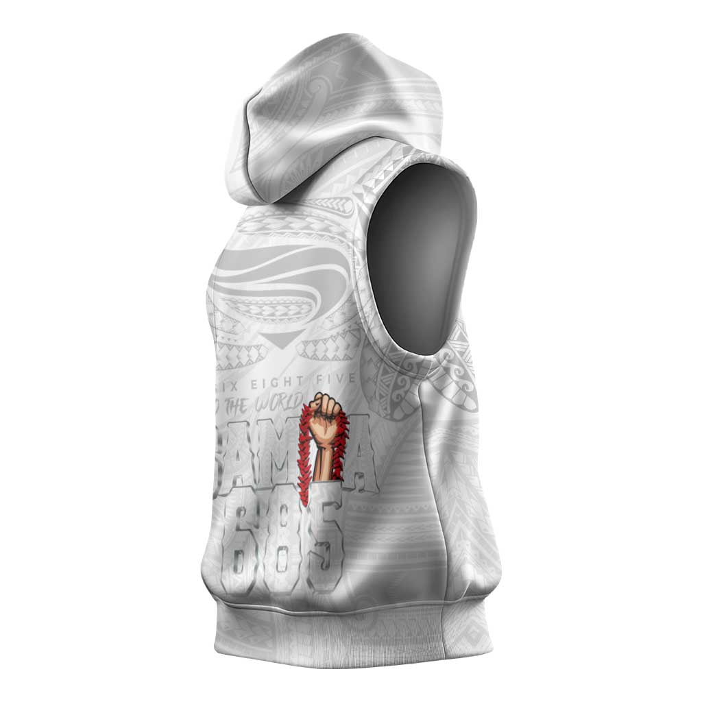 Super Samoa-Six Eight Five to The World Sleeveless Hoodie Traditional Samoan Tattoo All White LT03 - Polynesian Pride