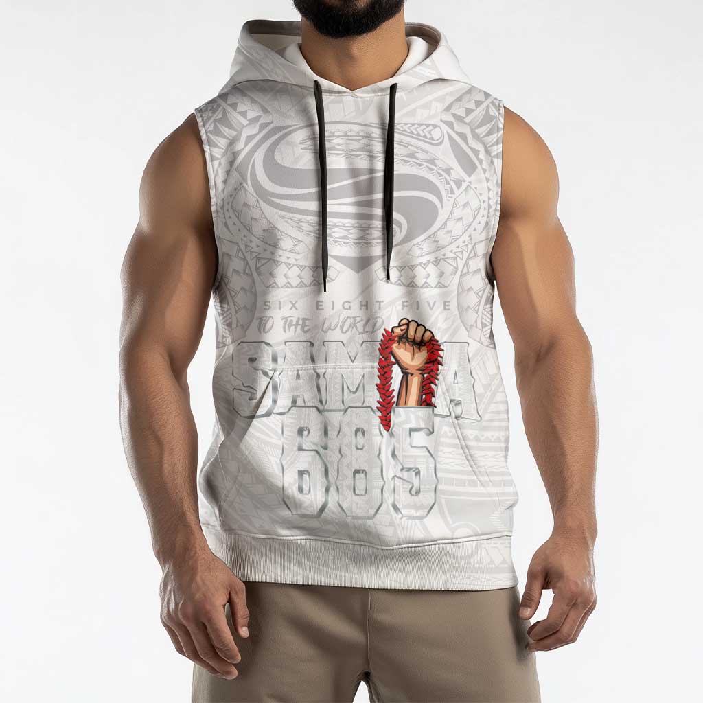 Super Samoa-Six Eight Five to The World Sleeveless Hoodie Traditional Samoan Tattoo All White LT03 - Polynesian Pride