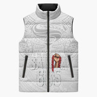 Super Samoa-Six Eight Five to The World Sleeveless Puffer Jacket Traditional Samoan Tattoo All White